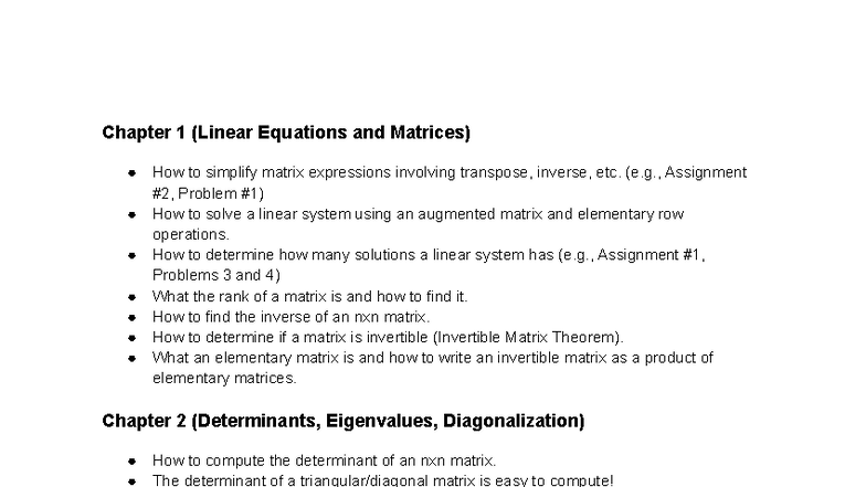 MATH 133 Final Exam Prep: Linear Algebra Concepts and Techniques - Studocu