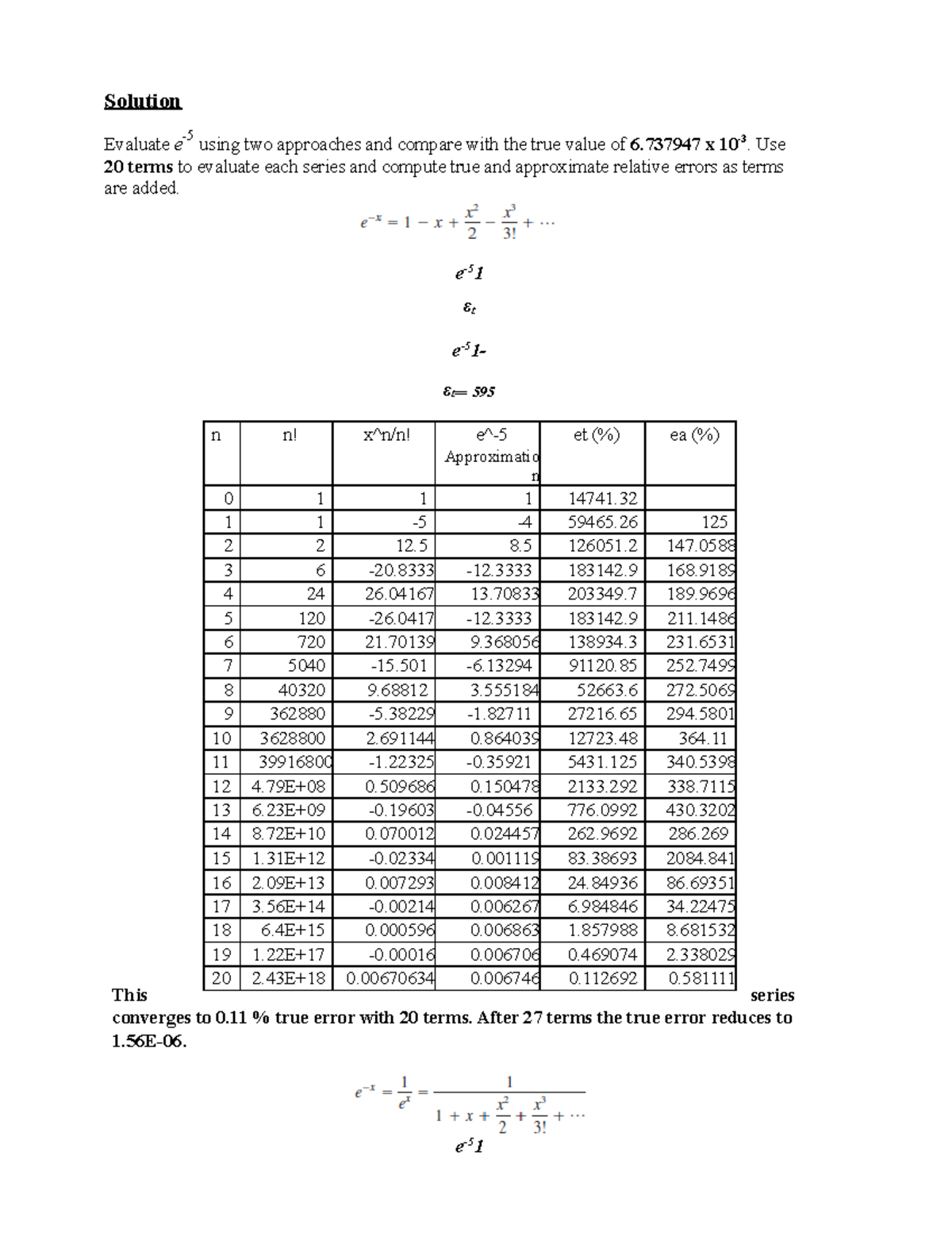 HW1 - Evaluating e^-5: Series Approaches & Error Analysis - Studocu