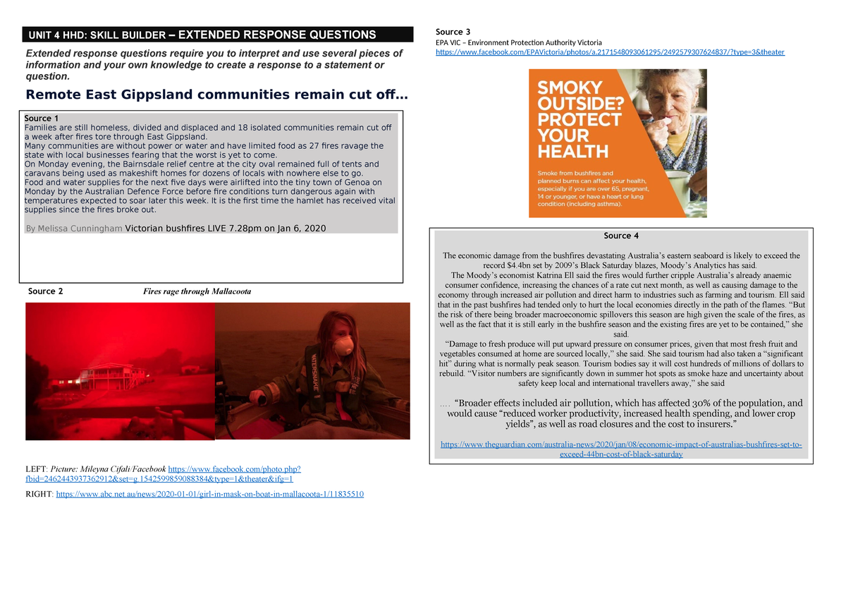 Extended Response 1: Practice Questions on Bushfire Impact in HHD - Studocu