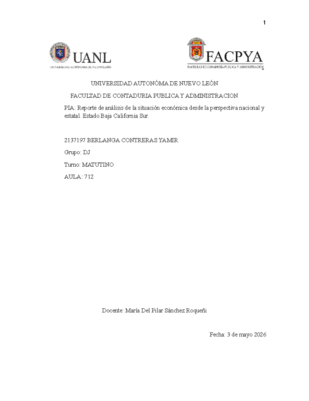 PIA 2137197: Análisis Macroeconómico de Baja California Sur - Studocu