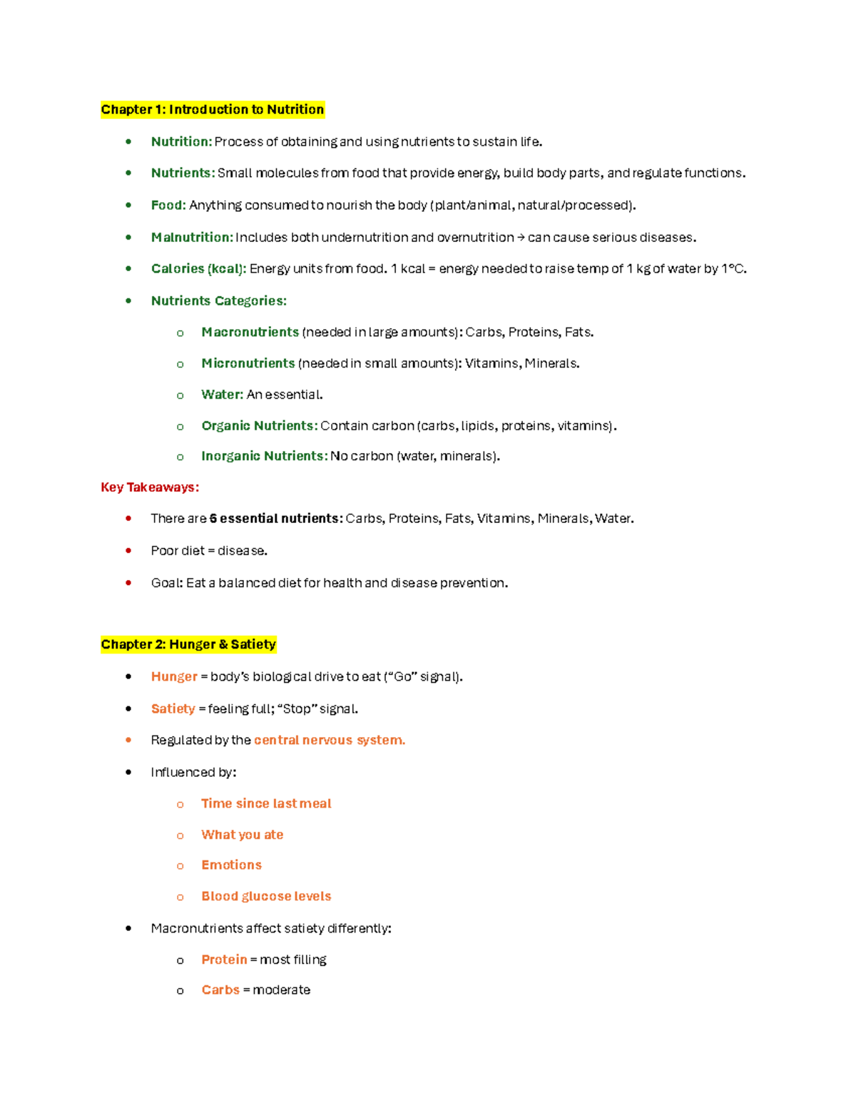 Nutrition 101: Key Concepts and Takeaways from Chapters 1-3 - Studocu