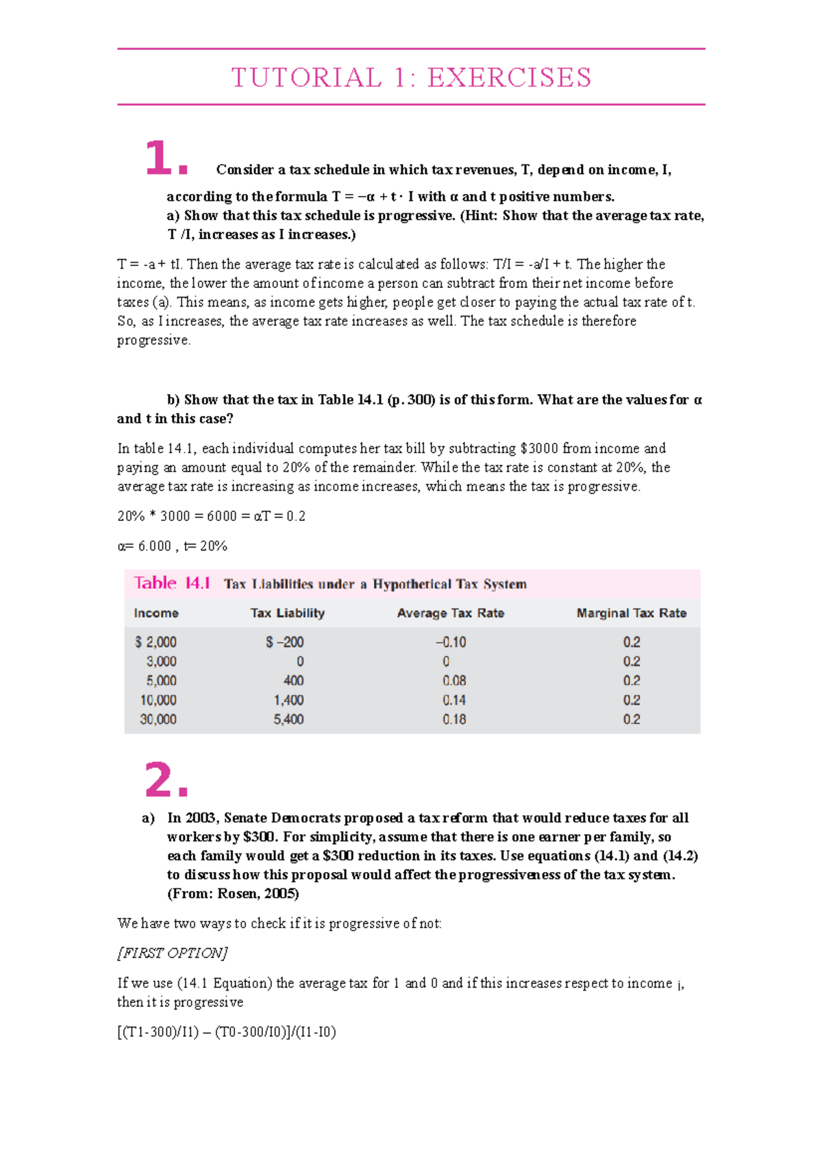 Tutorial 1 - Analyzing Progressive Tax Systems and Reforms - Studeersnel
