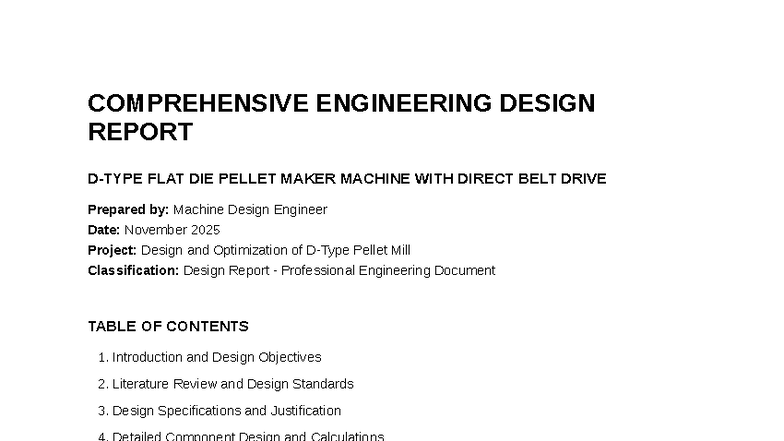 ENGR 2025: Comprehensive Design Report on Flat Die Pellet Mill Machine ...