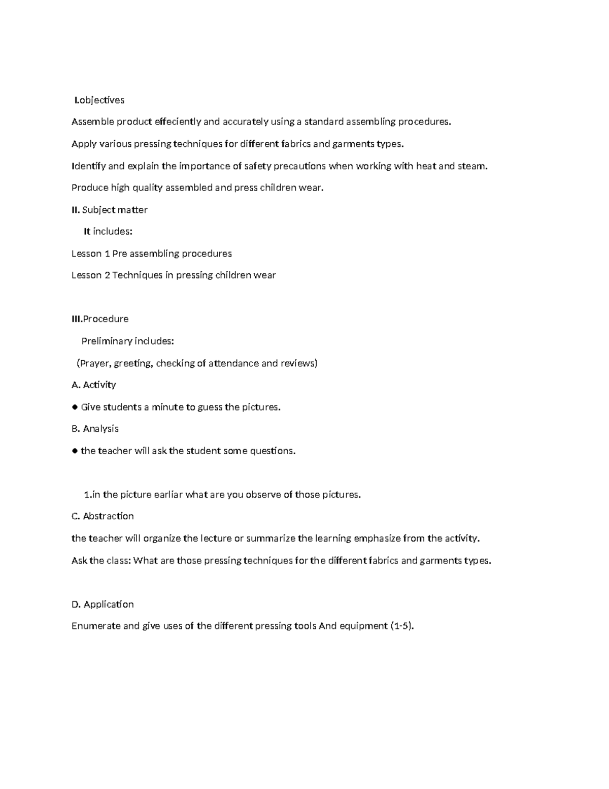 4a's - I Assemble product effeciently and accurately using a standard ...