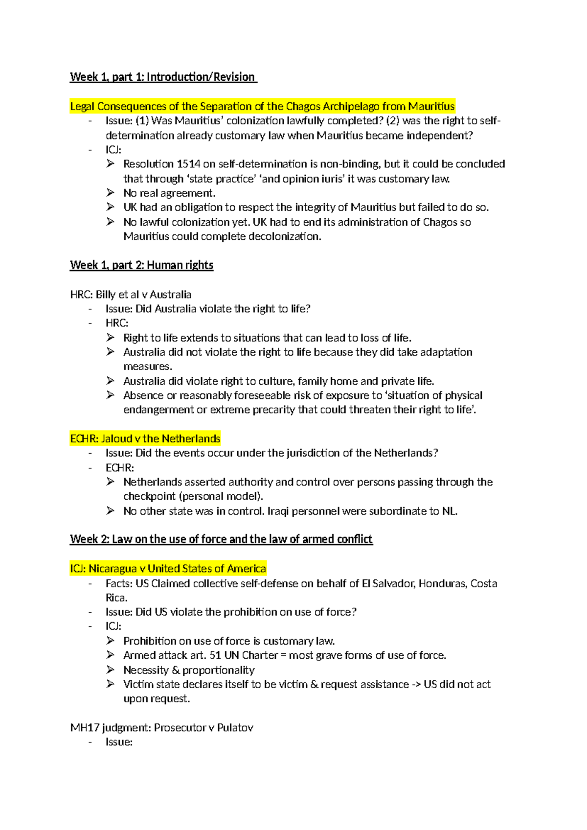 International Law Flashcards: Key Cases and Issues (Part 1-4) - Studeersnel