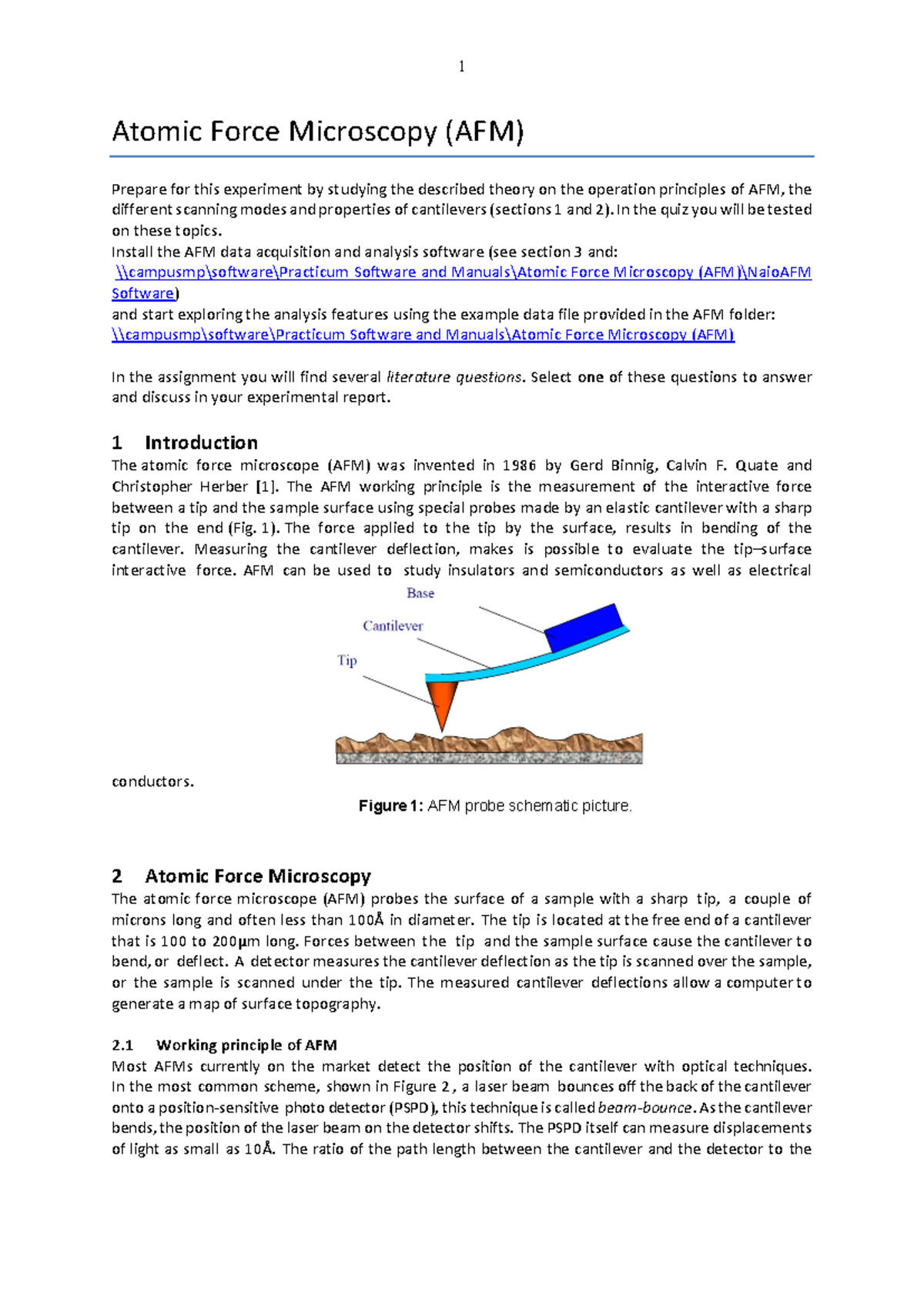 AFM Theory and Analysis: Atomic Force Microscopy Assignment - Studeersnel