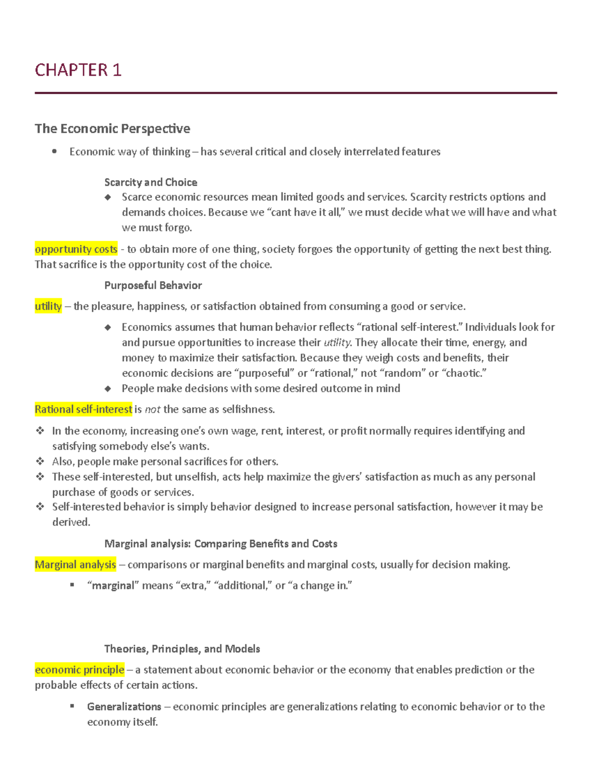 ECON 101: Chapter 1 - The Economic Perspective and Decision Making ...