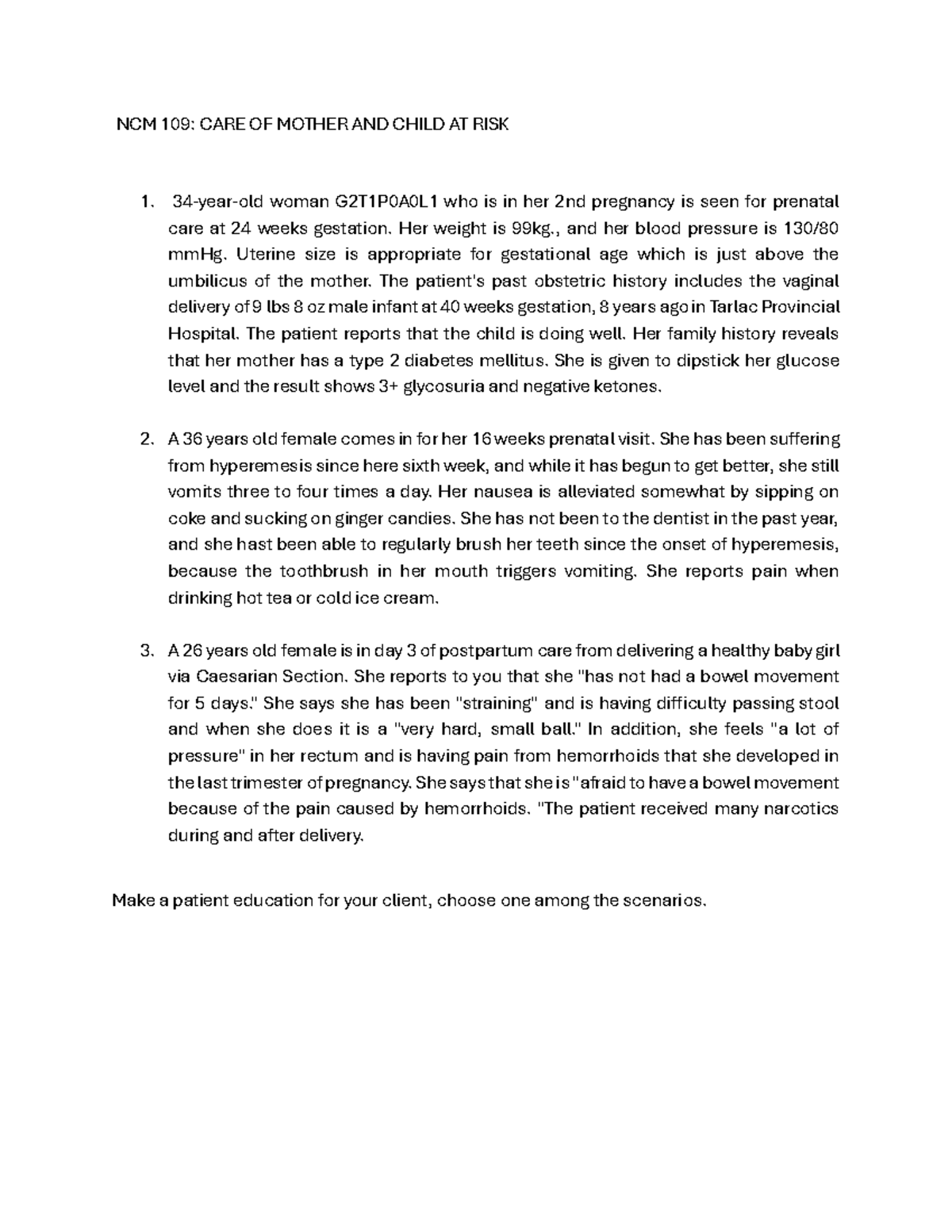 Document - ... - NCM 109: CARE OF MOTHER AND CHILD AT RISK 34 - year ...