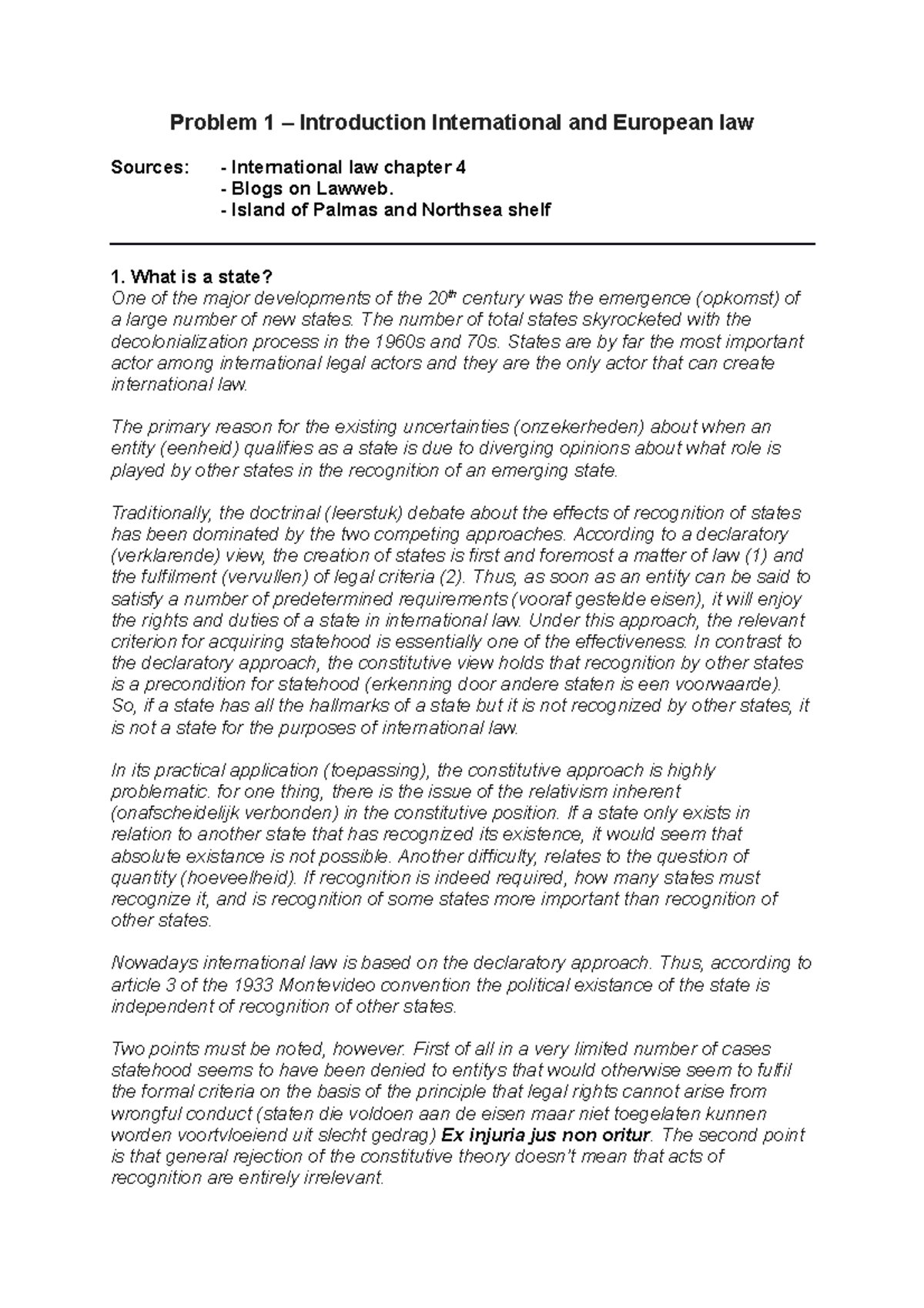 Problem 1: Intro to International Law & Statehood Issues in 2023 ...