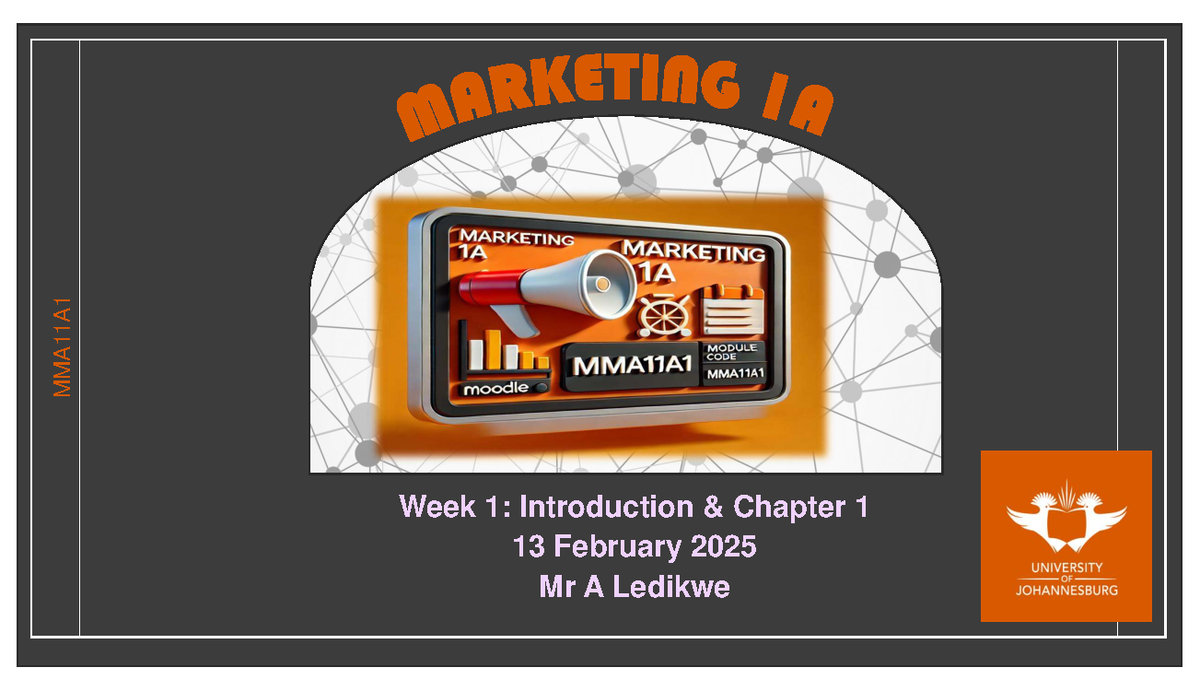 MMA11A1 Week 1: Intro to Marketing Concepts & Chapter 1 Overview - Studocu