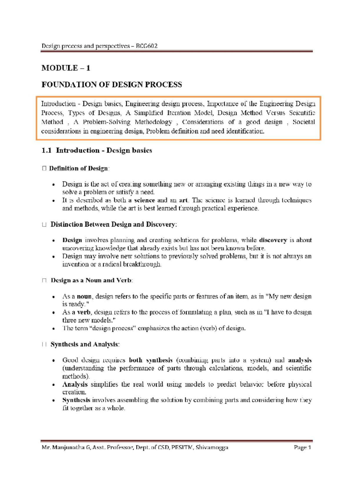 Design Process and Perspectives: BCG602 Module 1 Overview - Studocu