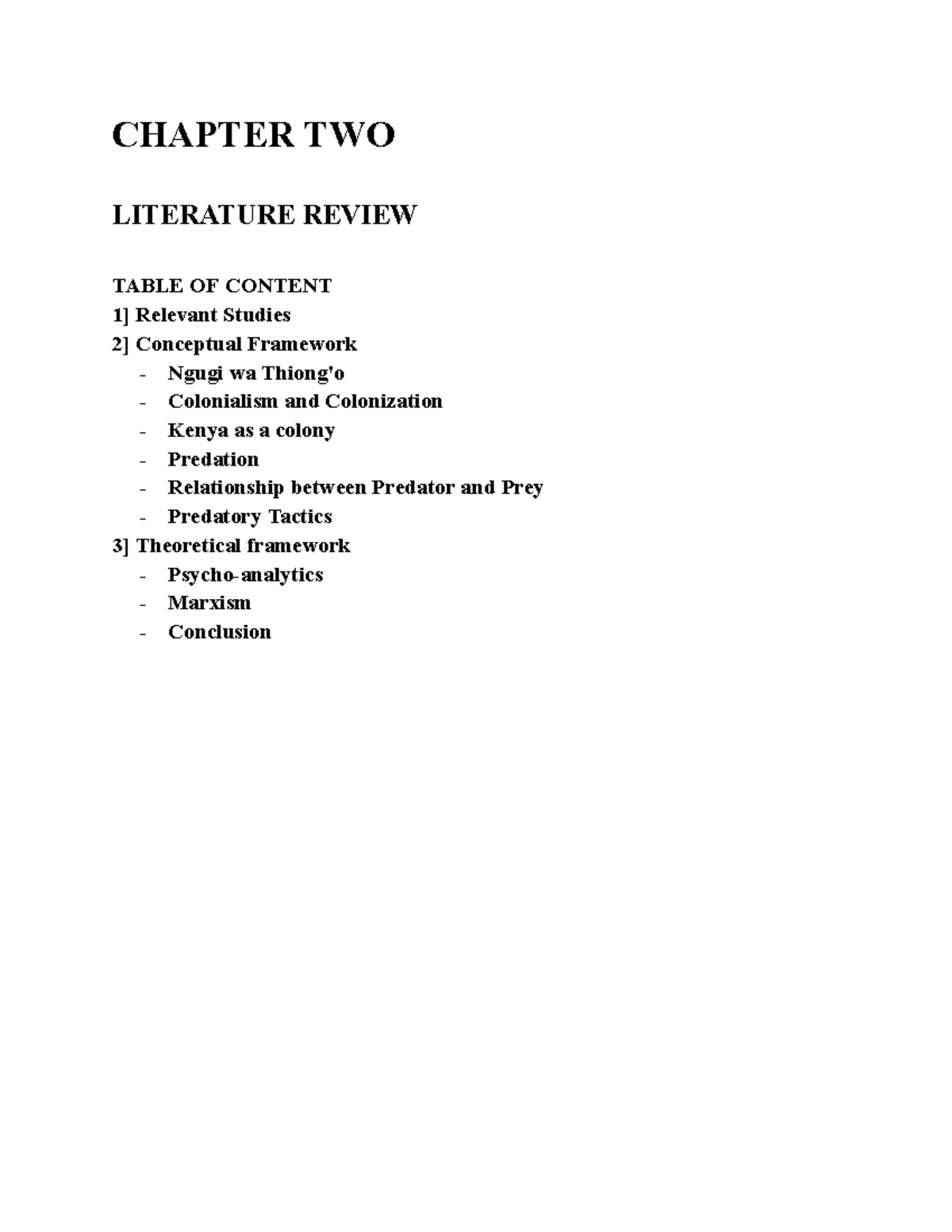 CHAPTER TWO: LITERATURE REVIEW ON COLONIALISM AND PREDATION - Studocu