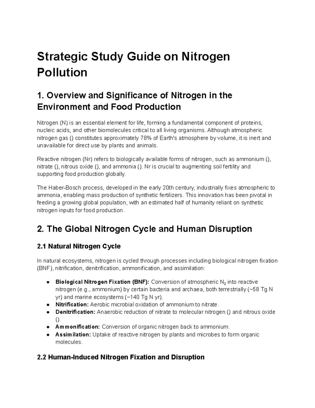 Strategic Study Guide on Nitrogen Pollution - Studocu
