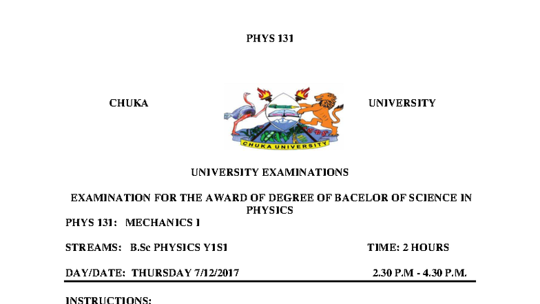 PHYS 131 - Mechanics I Exam Questions and Solutions - Studocu