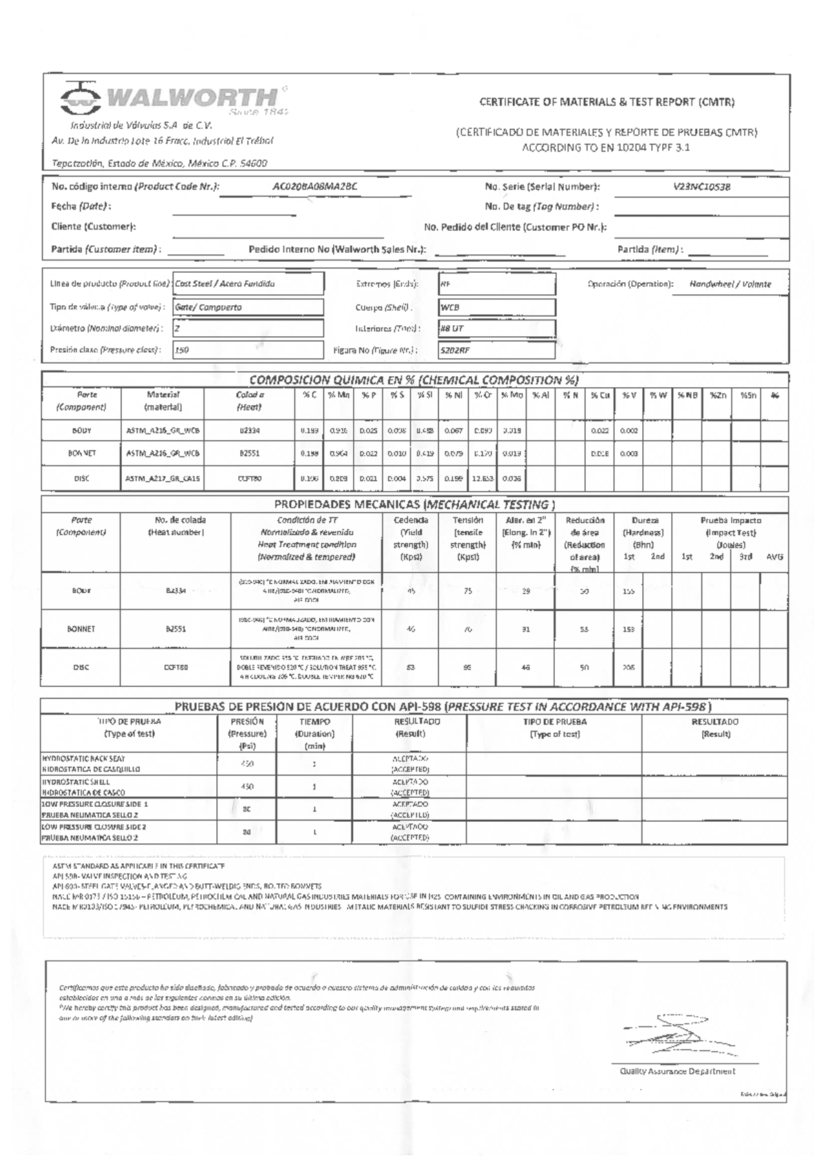 WALWORTH CMTR TEST REPORT: MATERIALS & MECHANICAL TESTING - Studocu