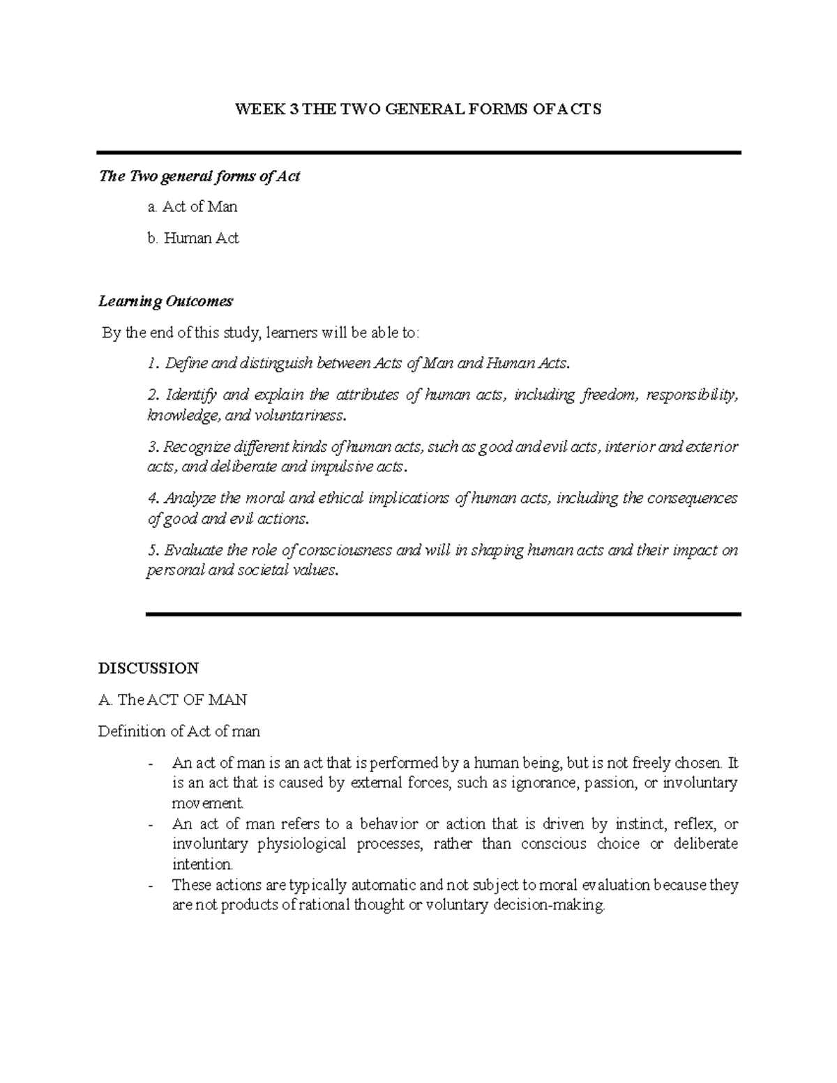 ETH3 - reviewer - WEEK 3 THE TWO GENERAL FORMS OF ACTS The Two general ...