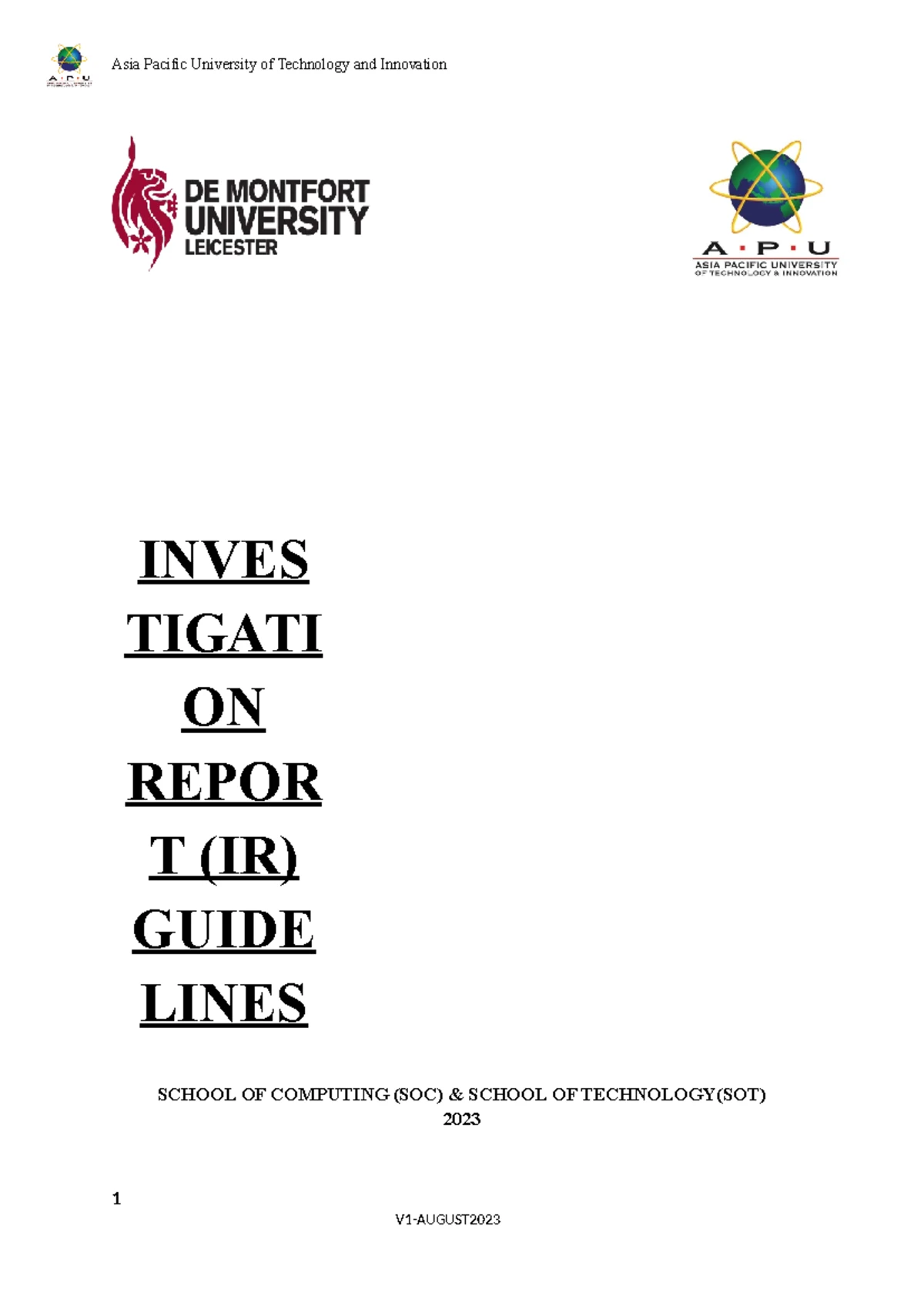 CSDA FYP Semester 1 Investigation Report Template v31jul2018 - Studocu