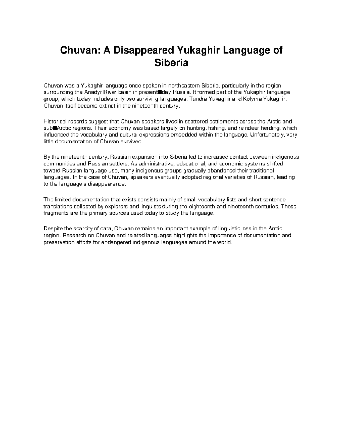 Chuvan: Extinct Yukaghir Language of Siberia and Its Loss - Studeersnel