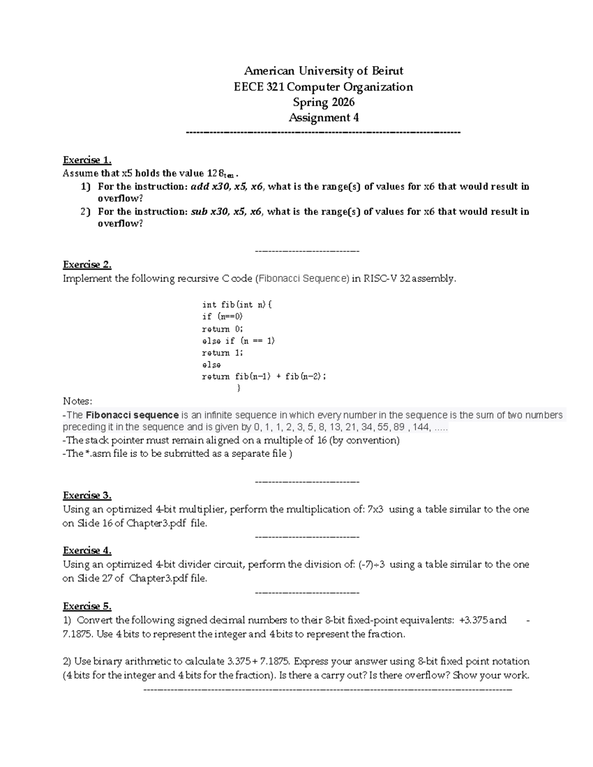 EECE 321 Spring 2026 Assignment 4: Computer Organization Tasks - Studocu