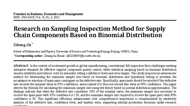 Research on Sampling Inspection Methods for Supply Chain Components ...