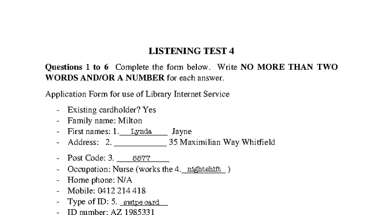 Listening Test 4: Questions 1-40 Overview and Answers - Studocu