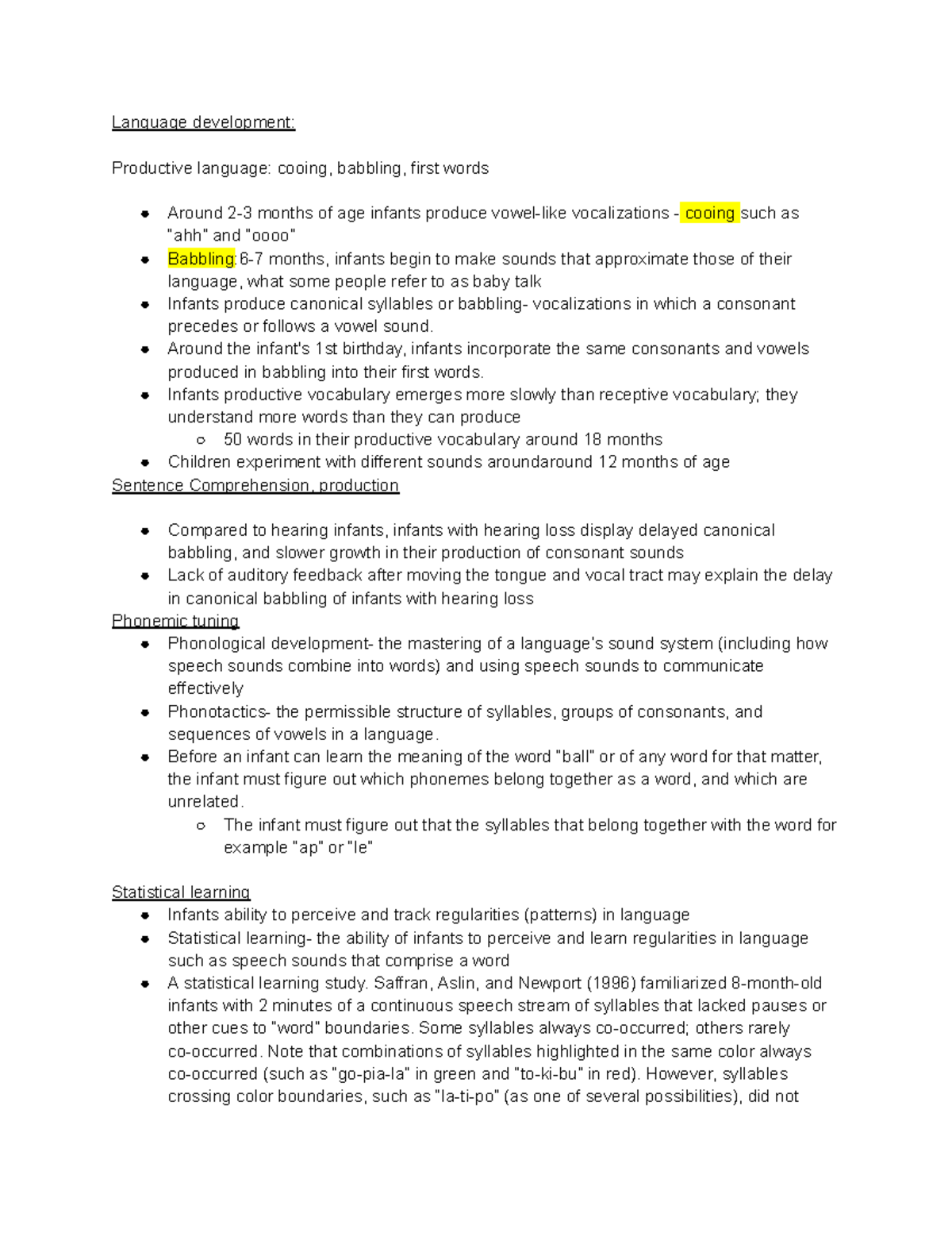 Study guide exam 2 infant and child development - Language development ...