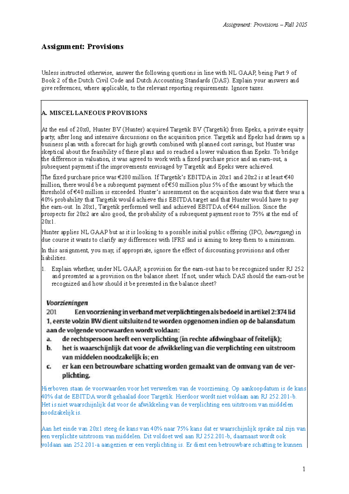 Assignment: Provisions Analysis - NJ25 - Fall 2025 - Studeersnel