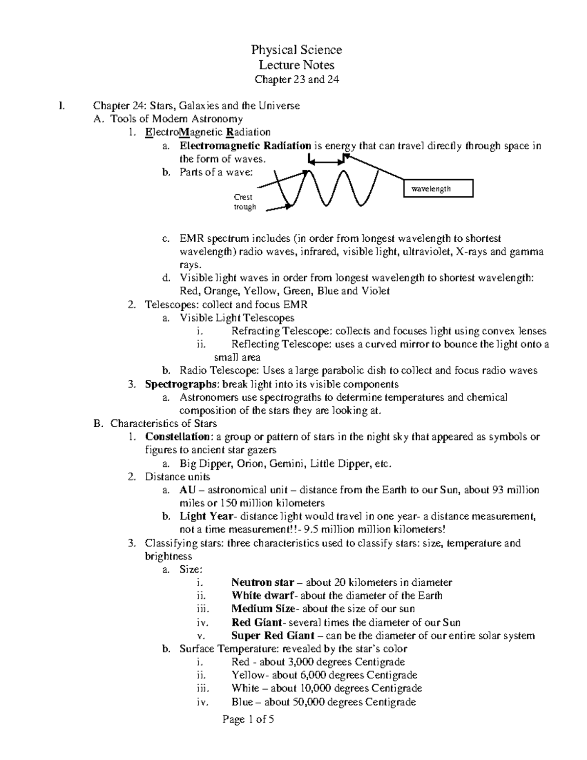 Physical Science Lecture Notes: Chapters 23 & 24 - Stars & Galaxies ...