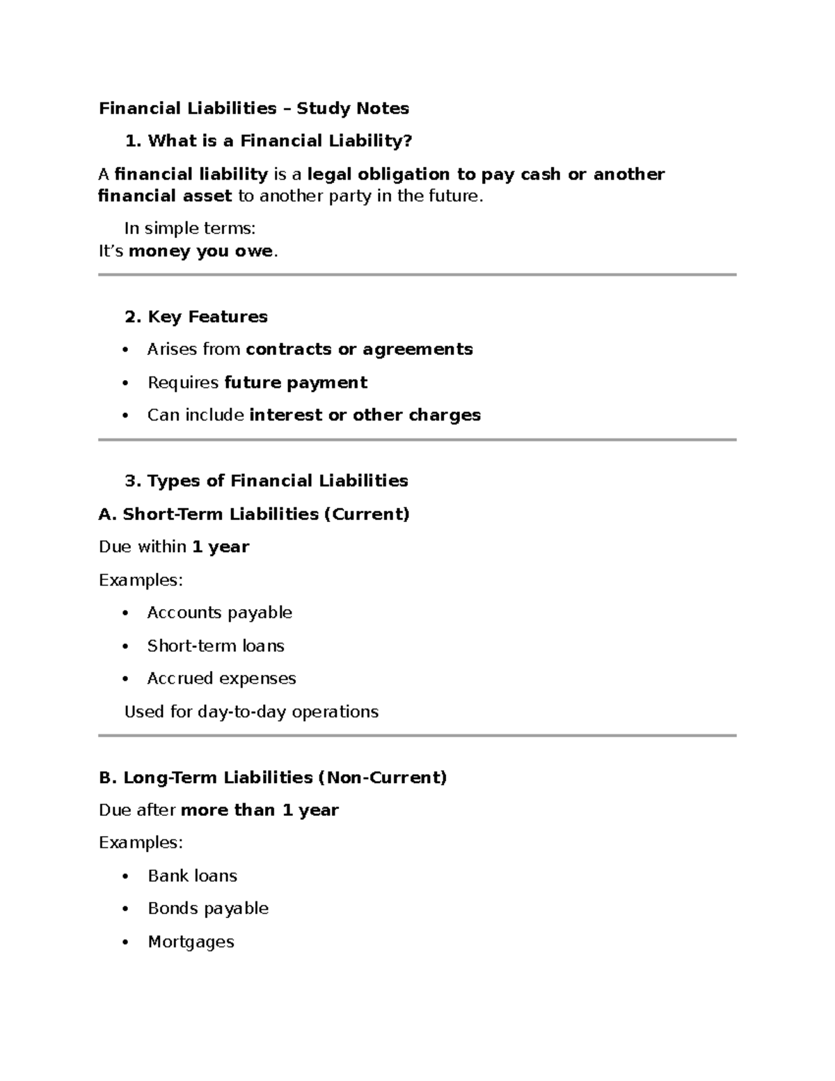 Financial Liabilities Study Notes: Key Concepts and Types - Studocu