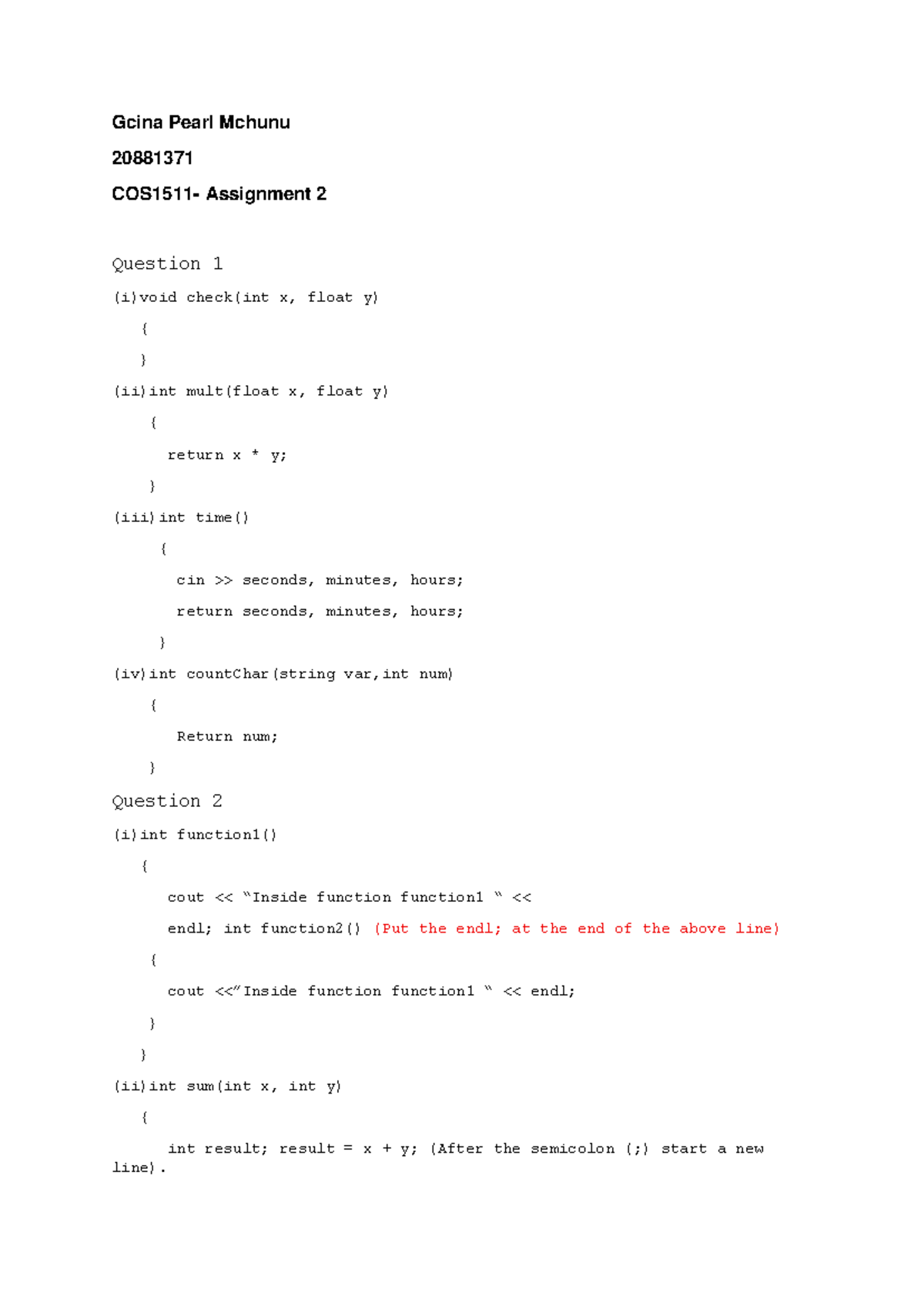 20881371 Assignment 2 COS1511 Programming Functions and Errors - Studocu