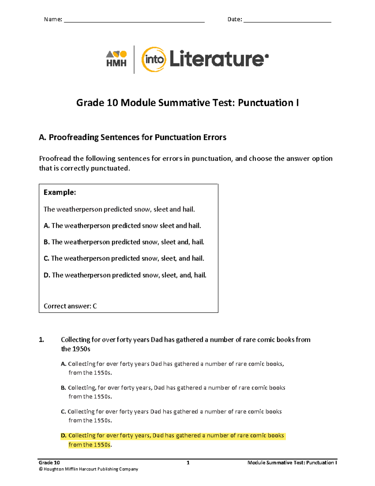 Grade 10 Module Summative Test: Punctuation I - Practice Questions ...