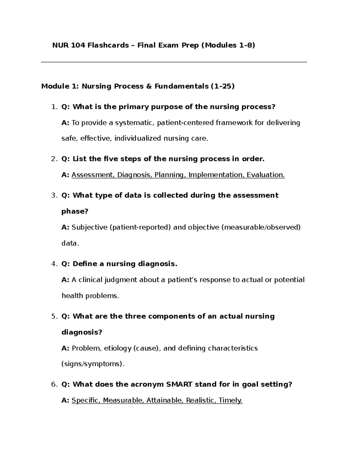 NUR 104 Flashcards Final Exam Study Guide - Studocu