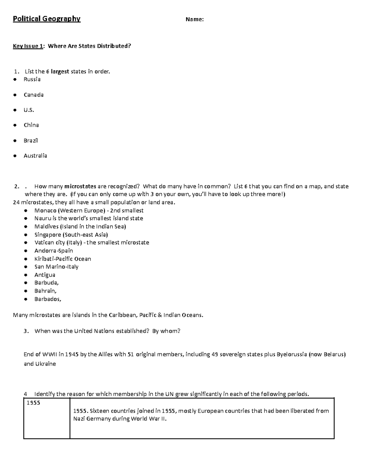 Chapter 8 study guide - Political Geography Name: Key Issue 1: Where ...