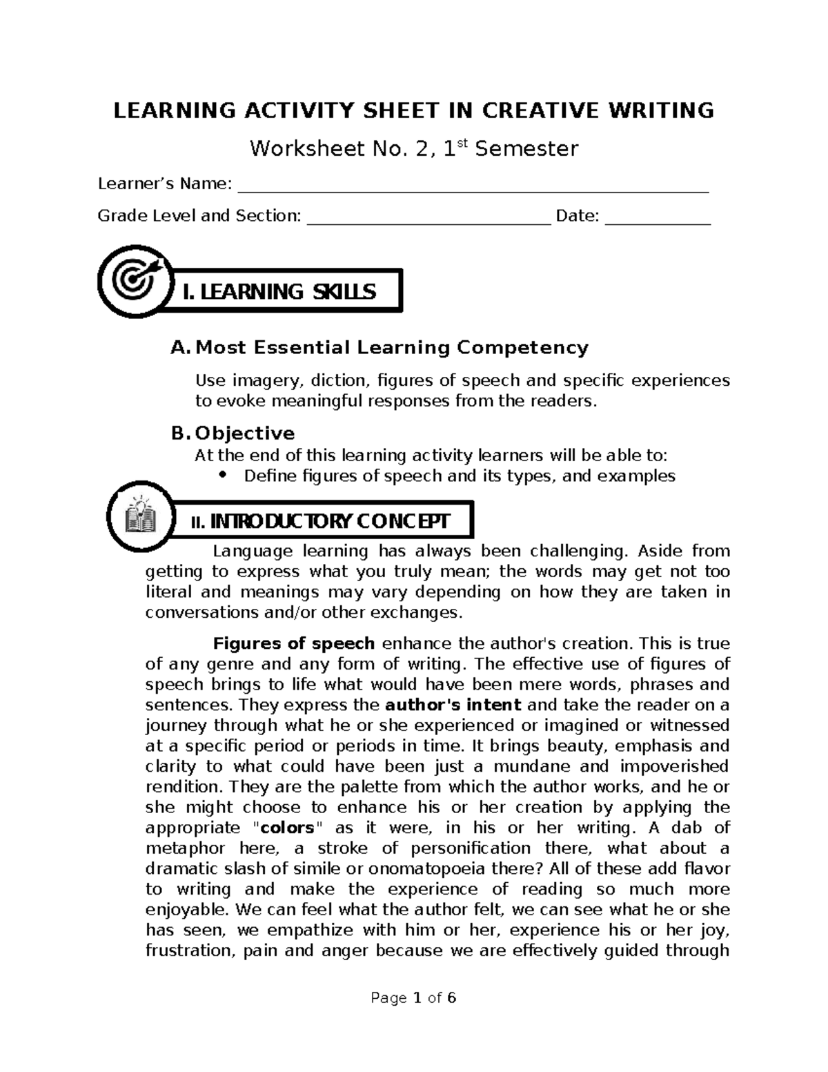 CW LAS 2: Creative Writing Learning Activity Sheet - Studocu