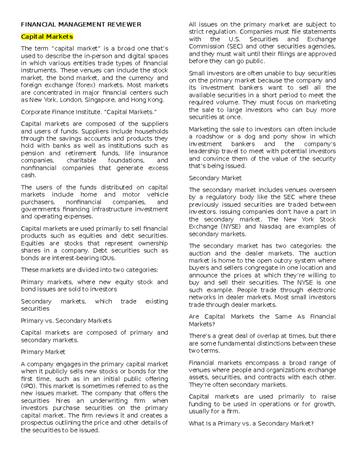 FIN-310 Financial Management Final Exam Reviewer Notes - Studocu