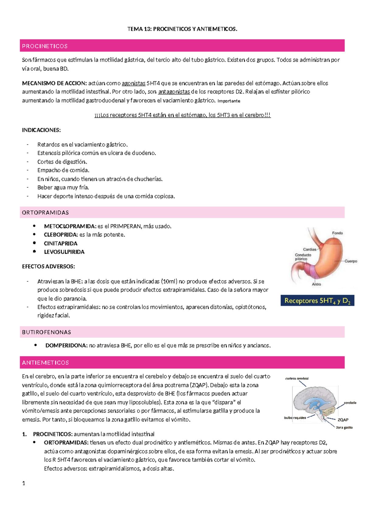 TEMA 13: PROCINETICOS Y ANTIEMETICOS - Resumen y Efectos - Studocu