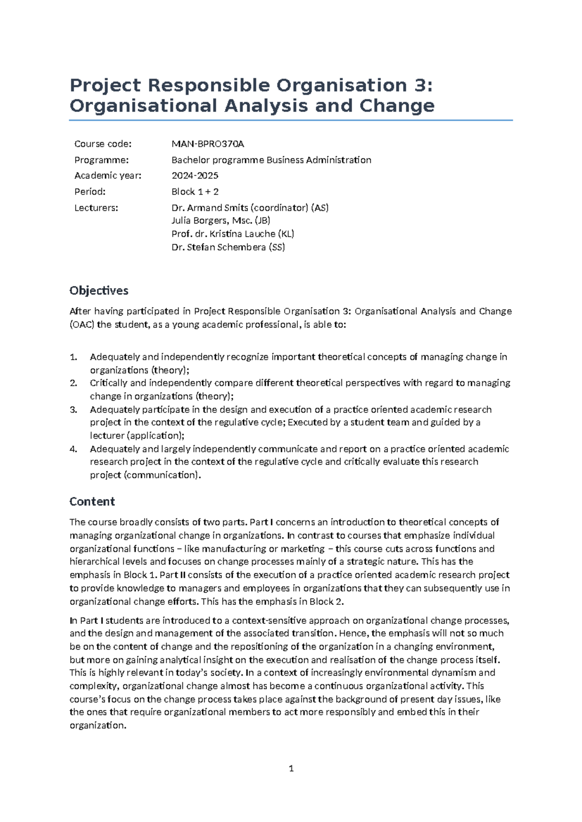 Project Responsible Organisation 3: Organisational Analysis and Change ...