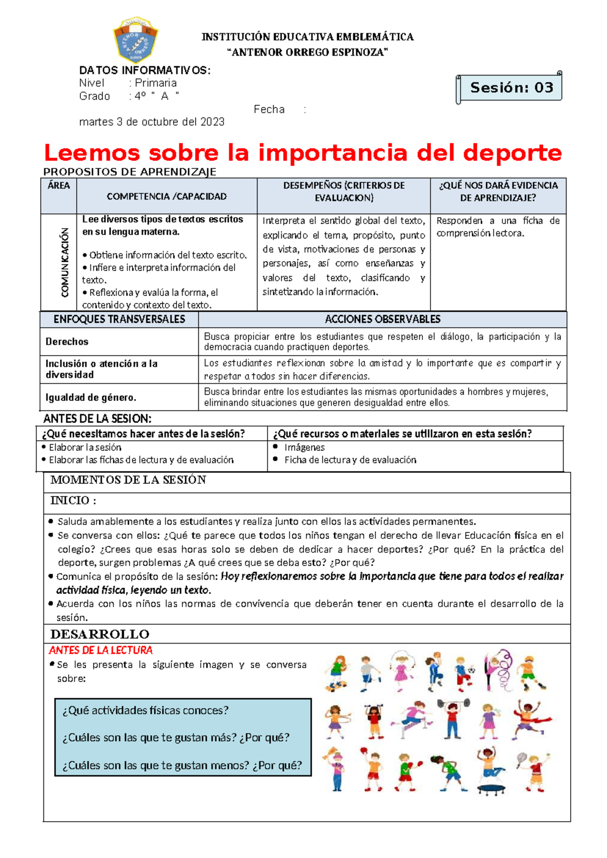 Lección 03: La Importancia del Deporte en la Educación - 4º A - Studocu