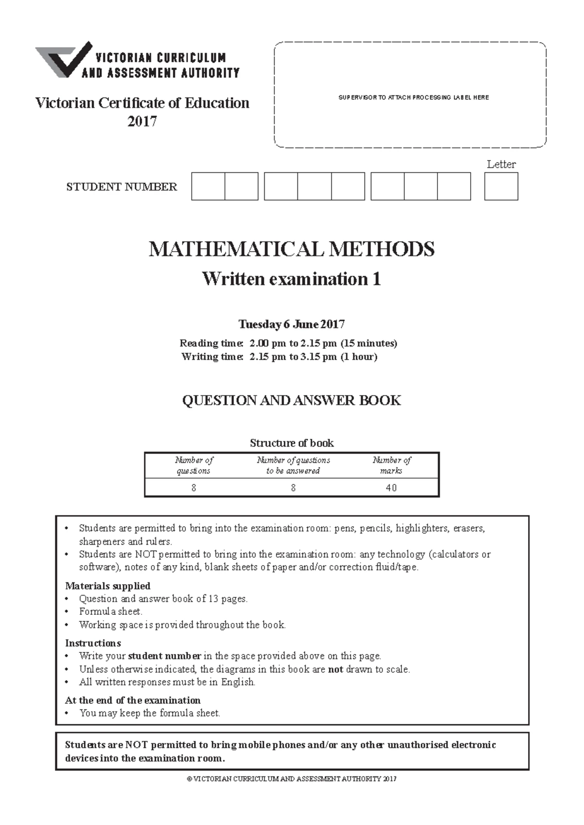 VCE Mathematical Methods Exam 2 Sample Questions and Solutions - Studocu