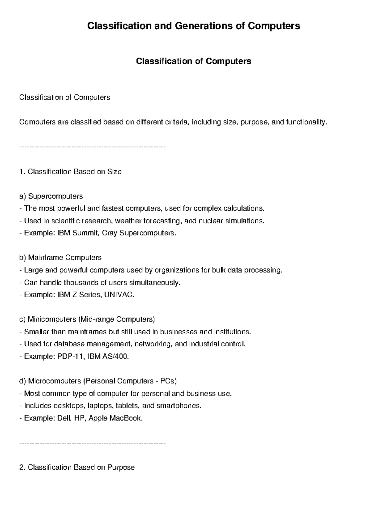 Classification and Generations of Computers - Classification and ...