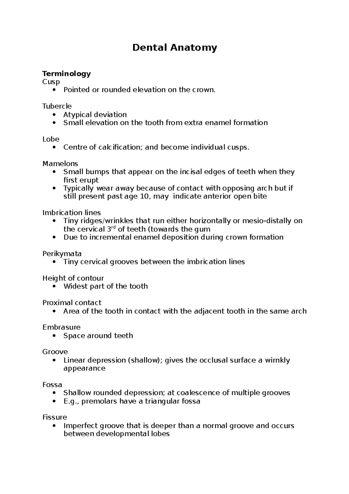 Dental Anatomy - Dental Anatomy Terminology Cusp Pointed or rounded ...