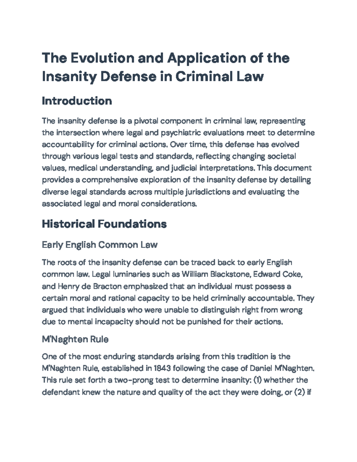 The Evolution and Application of the Insanity Defense in Criminal Law ...
