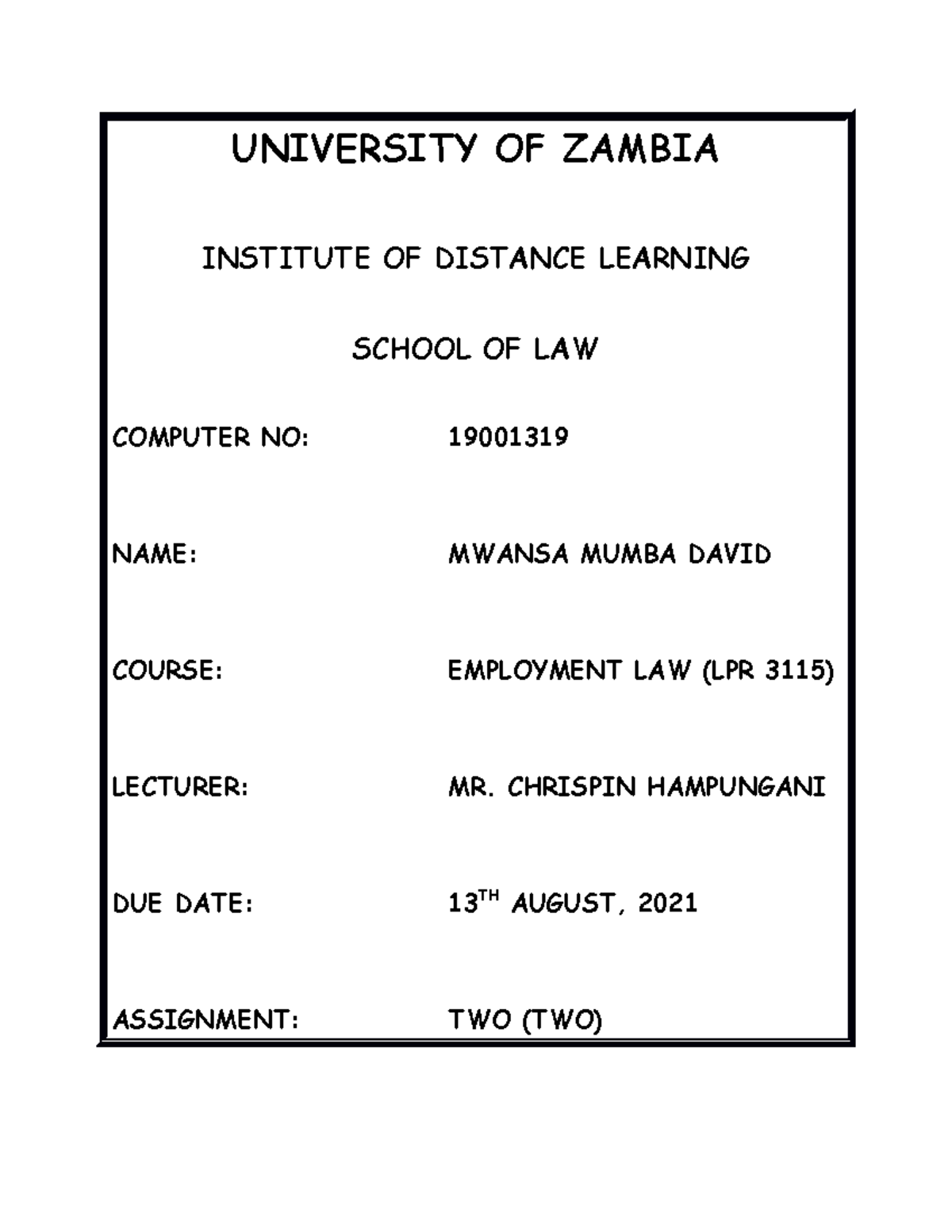 LPR 3115 Employment Law Assignment 2: Analysis of Dismissals - Studocu