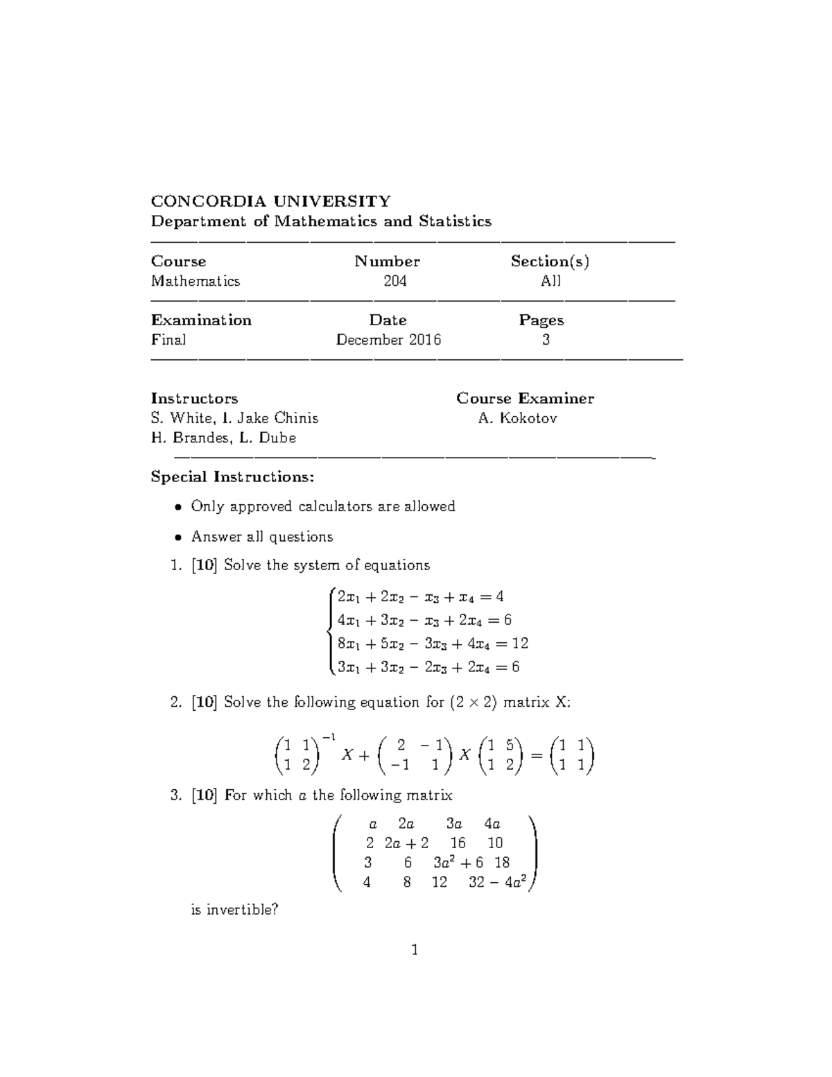 Practice final exam - CONCORDIA UNIVERSITY Department of Mathematics ...
