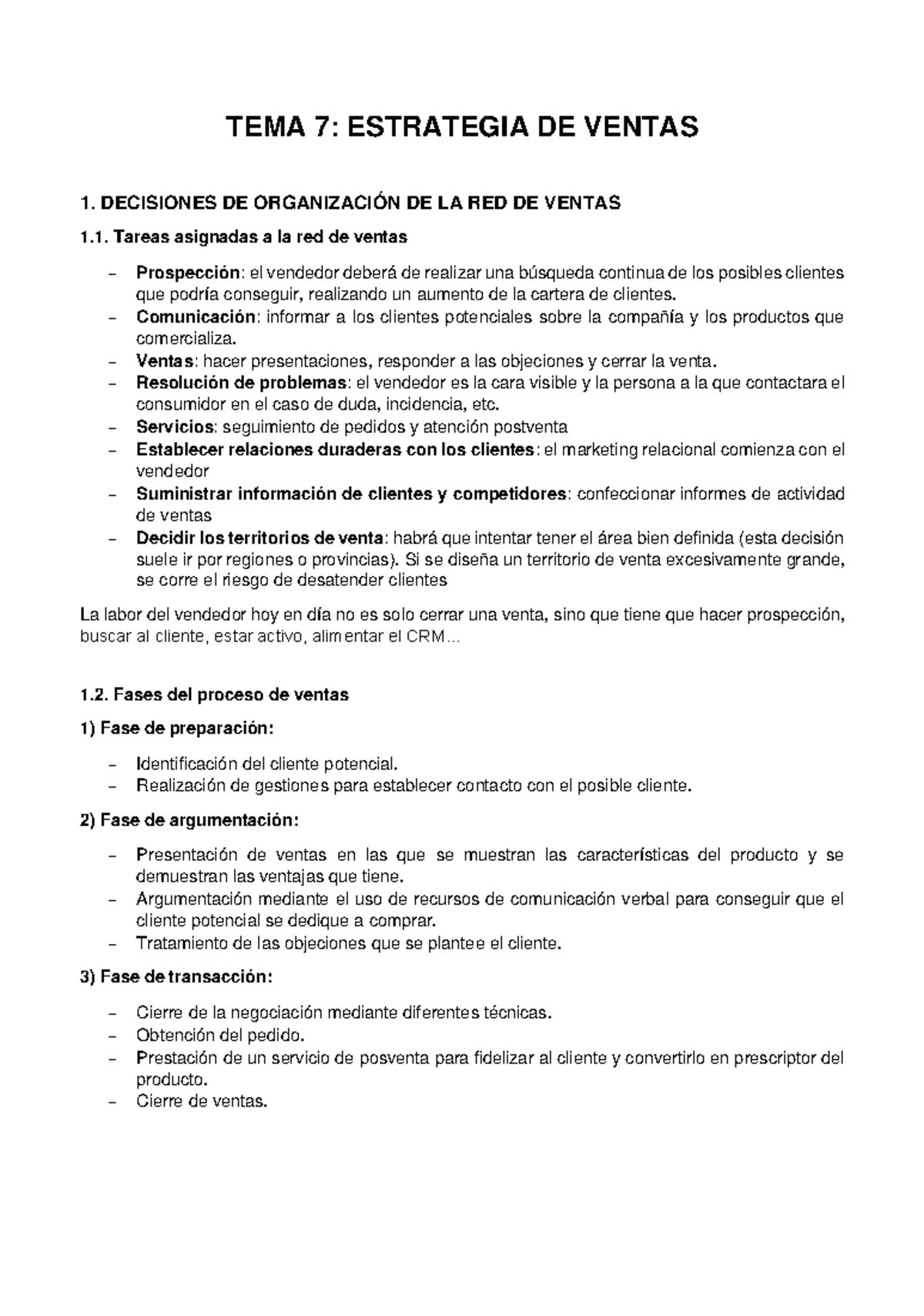 TEMA 7: Estrategia de Ventas y Organización de la Red de Ventas - Studocu