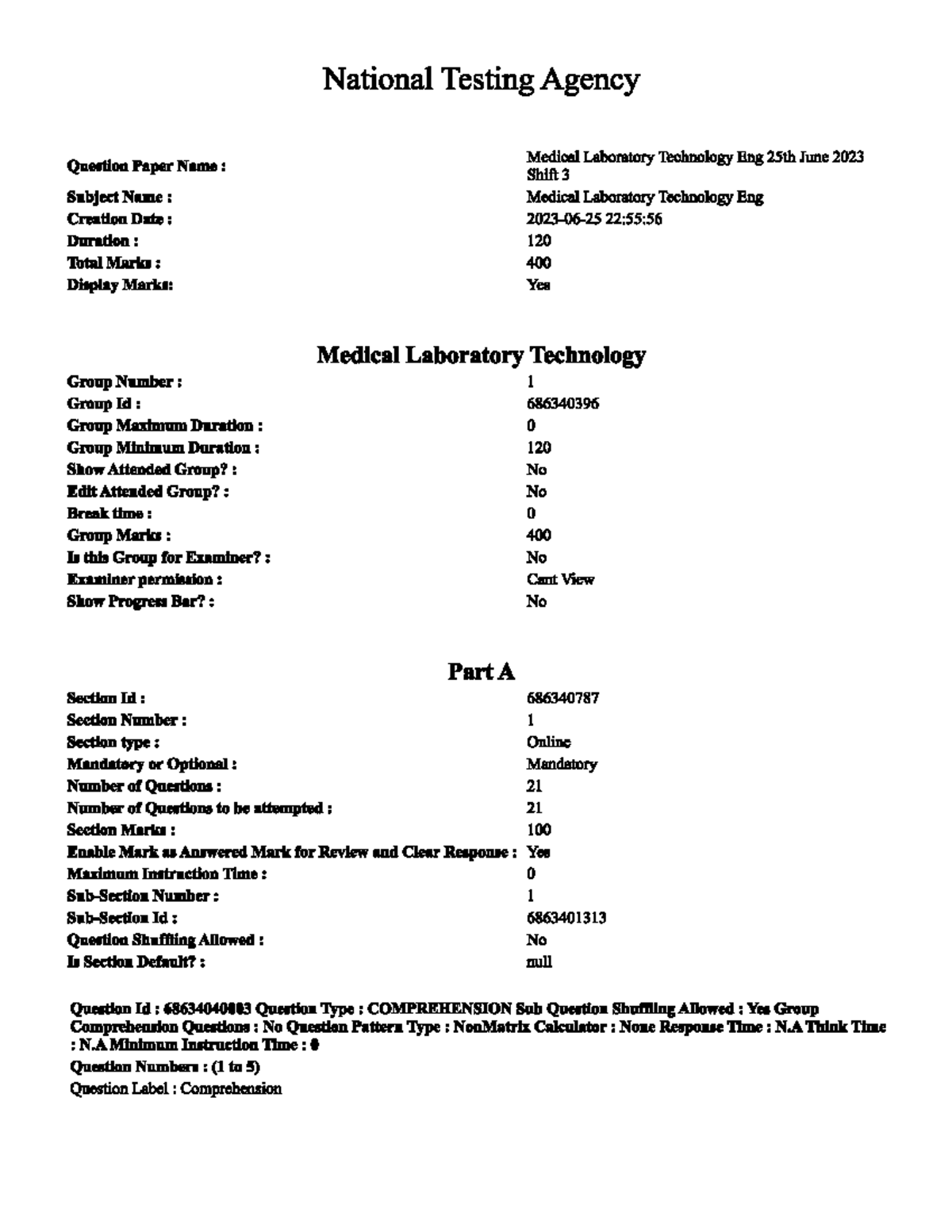 Medical Laboratory Technology Eng - June 25, 2023 Question Paper - Studocu