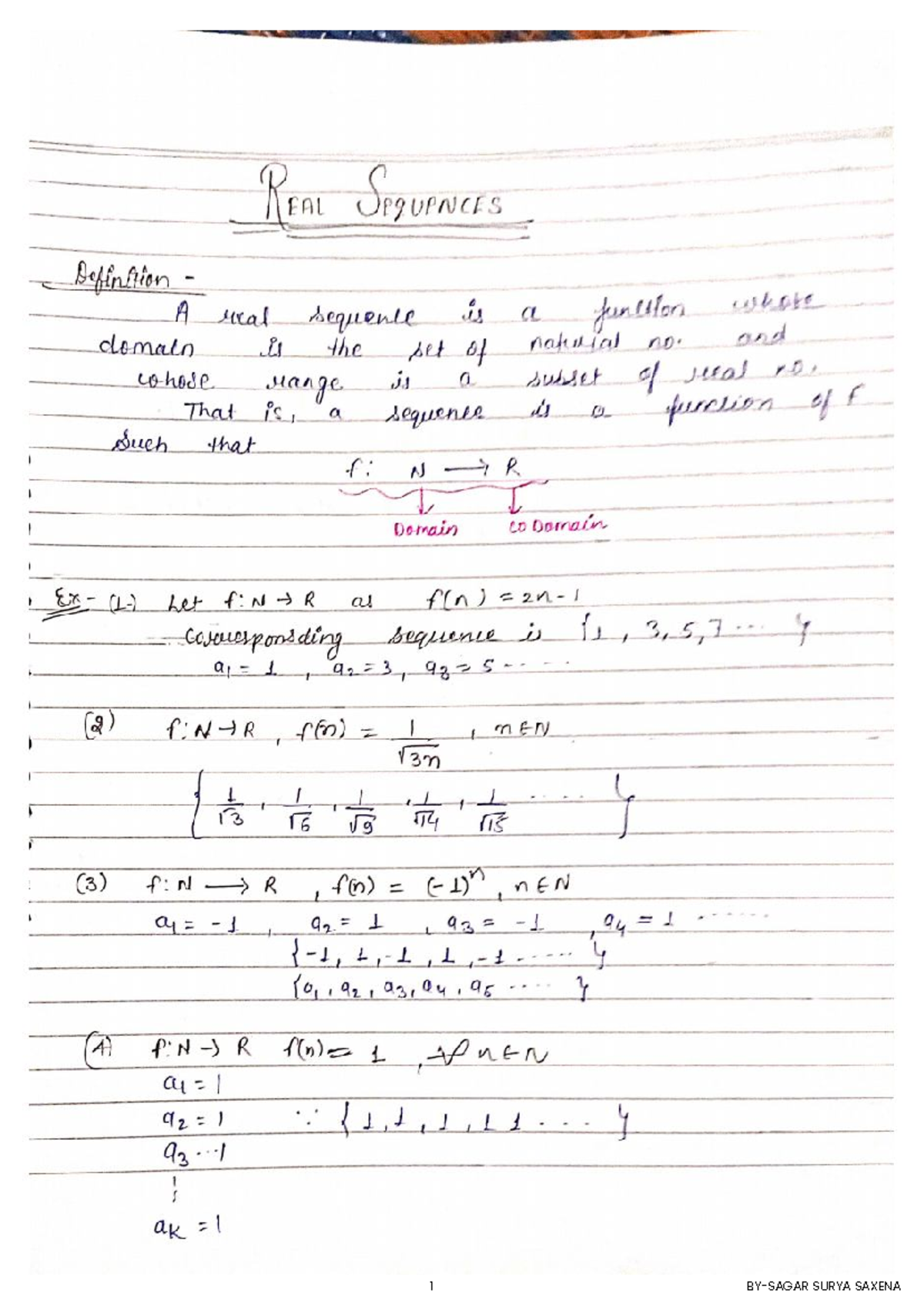 REAL- Sequences Lecture Notes by Surya Saxena - Studocu
