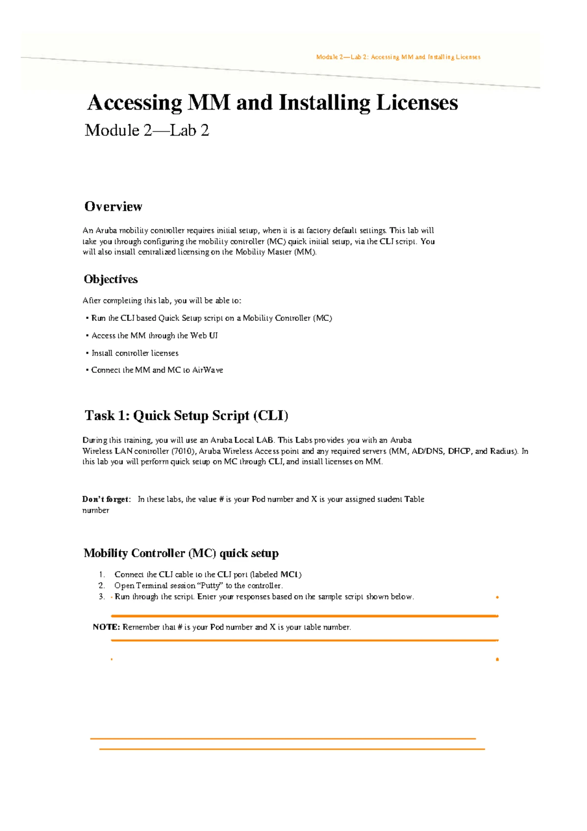 IAW 8.1.0.4 Lab 3: Configuring Aruba Mobility Master & Controller - Studocu