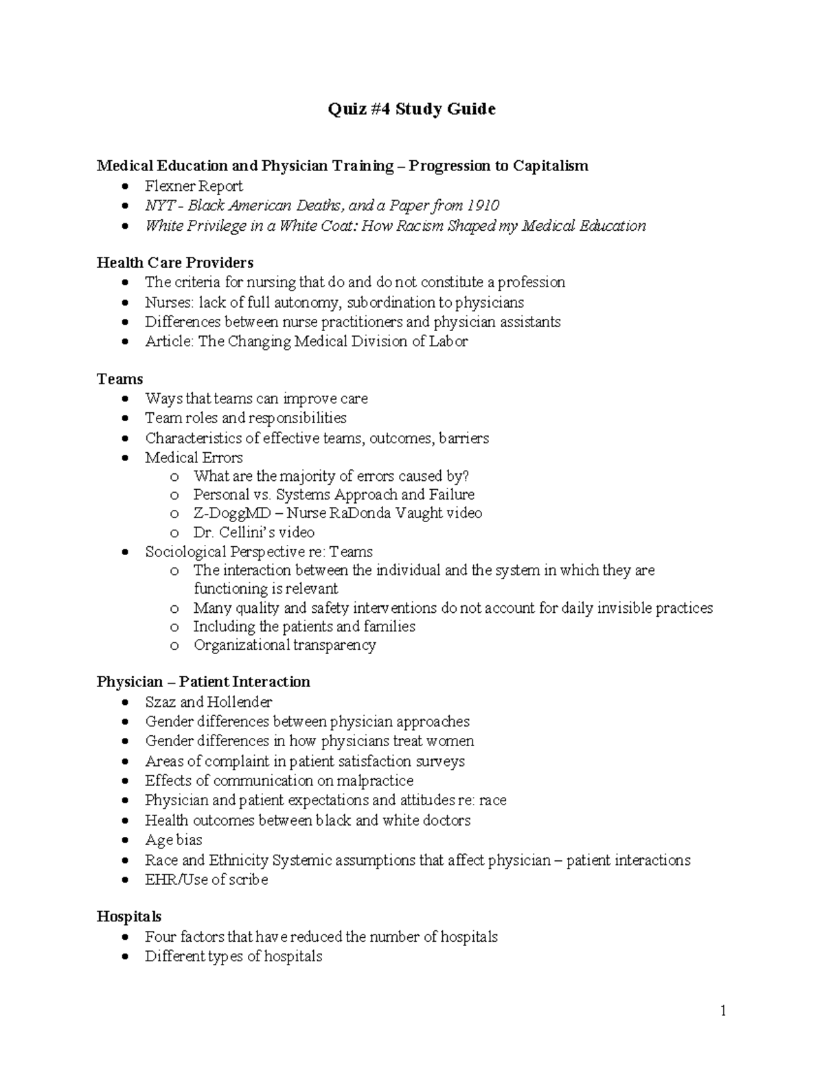 Quiz Study Guide: Medical Education & Physician Training (MED 101 ...