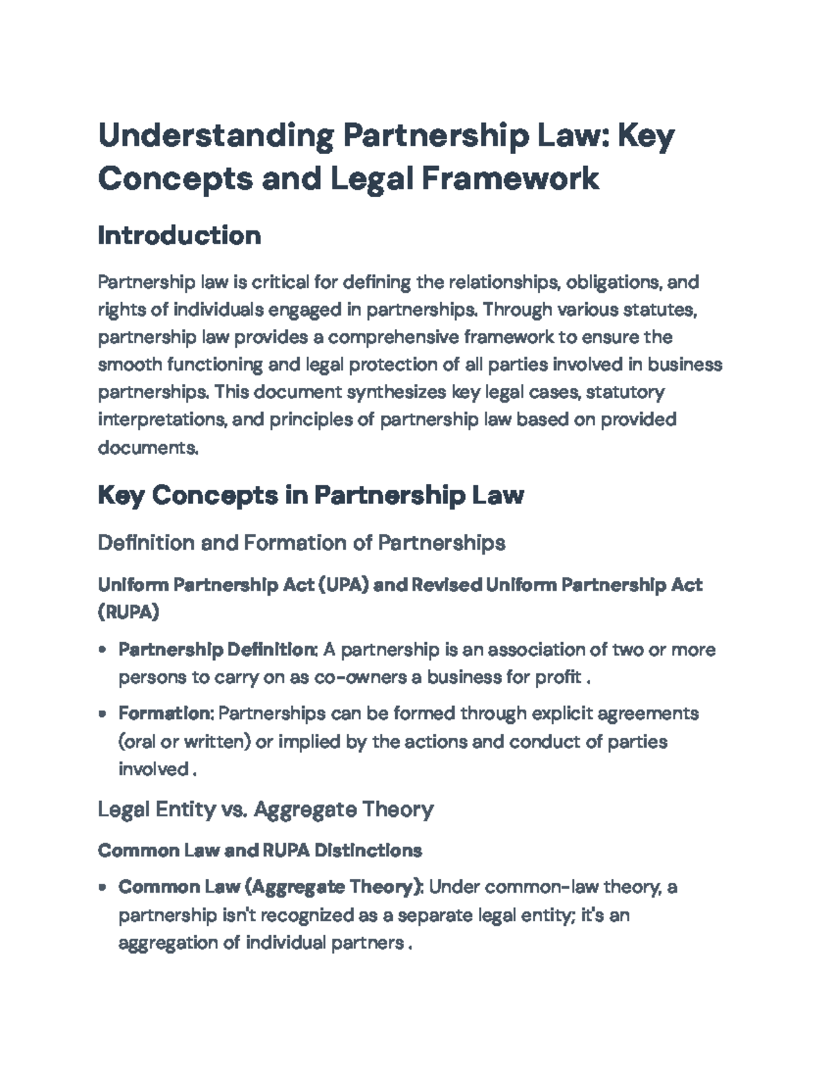 Understanding Partnership Law: Key Concepts and Legal Cases (LAW 101 ...